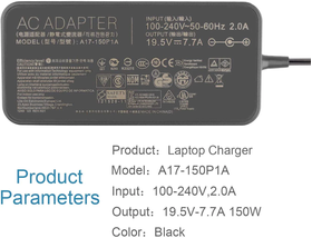 Asus 150W A17-150P1A, a17150P1a G53S G53SX G53J G53JW G73S G73SW G73 Laptop Power Charger