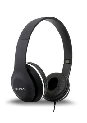 INTEX ROAR 101 3.5mm Wired Noise Cancelling Nylon Braided Foldable Headphone Headset with Mic for Mobile, Laptop (Black)